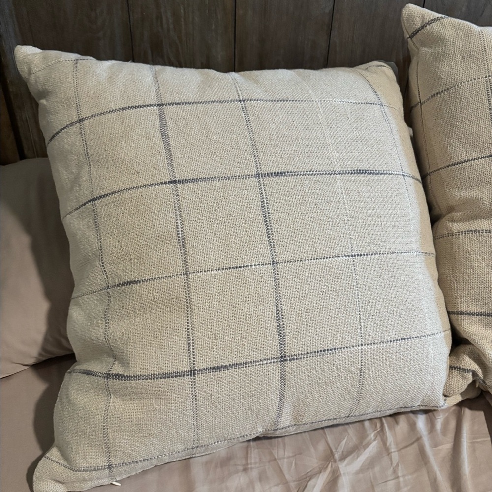 ISO Threshold Cream and Blue Plaid Pillow